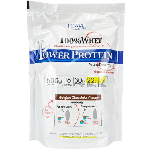Power of Nature 100% Whey Power Protein Συμπλήρωμα Διατροφής Πρωτεΐνης Ορού Γάλακτος για Αύξηση & Διατήρηση Μυϊκής Μάζας με Γεύση Βέλγικη Σοκολάτα 500g